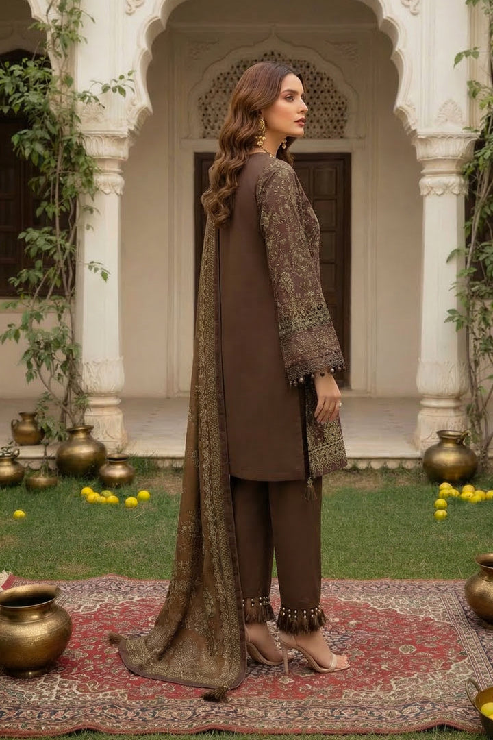 3 Piece Unstitched Pastel Brown Premium Printed Lawn Suit By Jacquard Clothing Summer 2026 Collection
