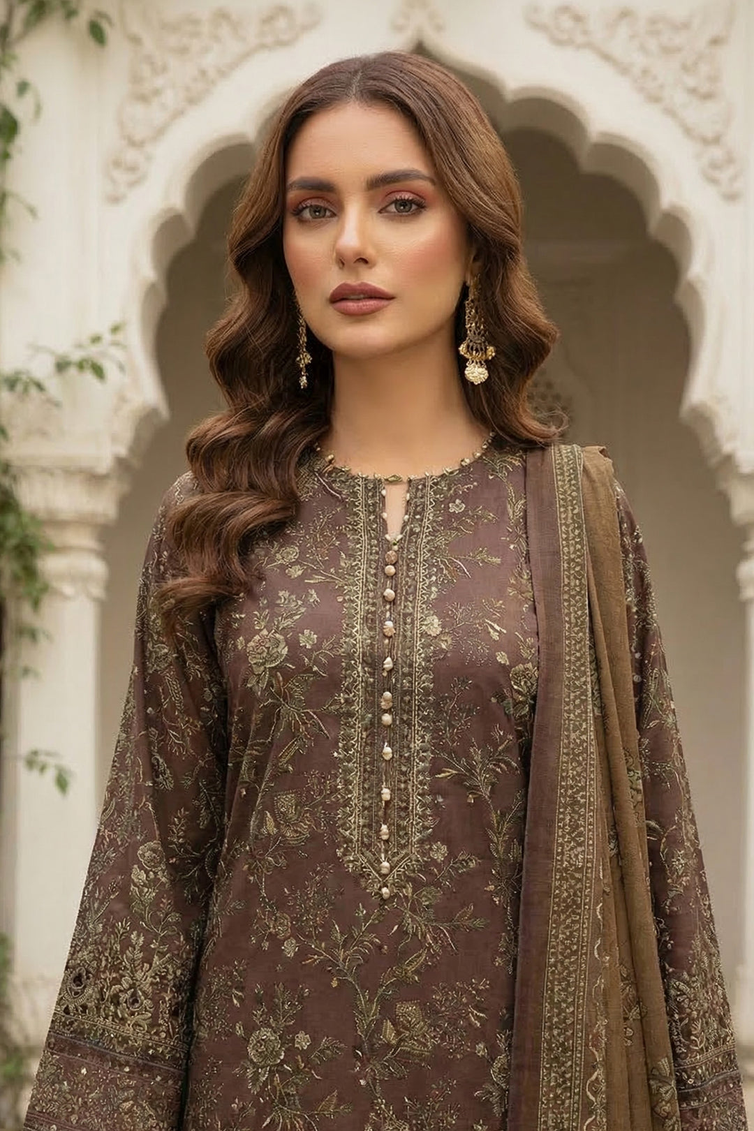 3 Piece Unstitched Pastel Brown Premium Printed Lawn Suit By Jacquard Clothing Summer 2026 Collection