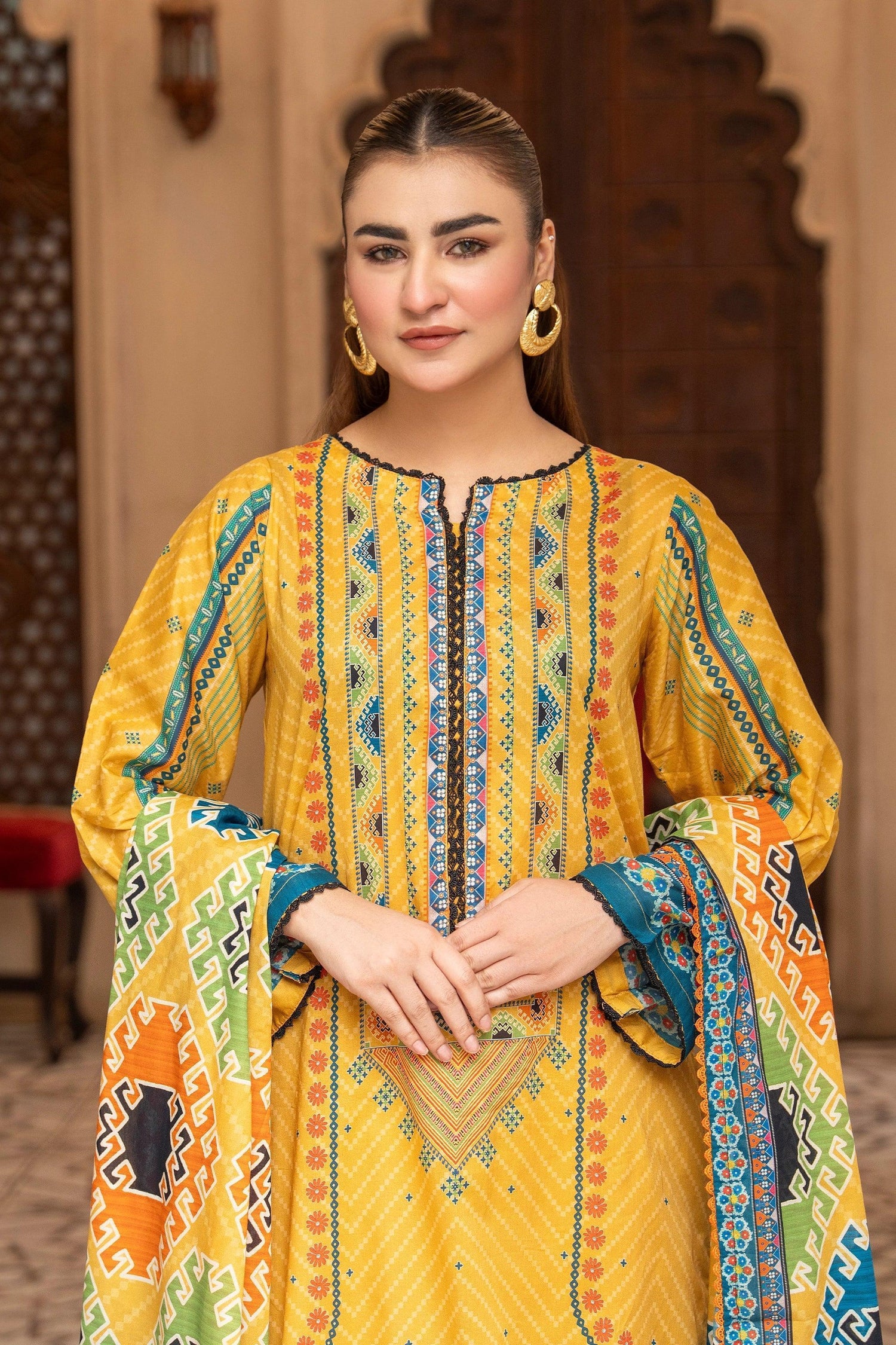 3 Piece Unstitched Pastel Orange Premium Printed Lawn Suit - Jacquard Clothing Summer 2026