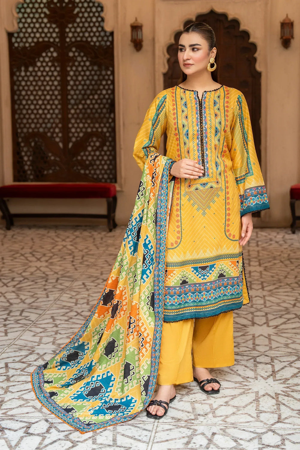 3 Piece Unstitched Pastel Orange Premium Printed Lawn - Jacquard Clothing