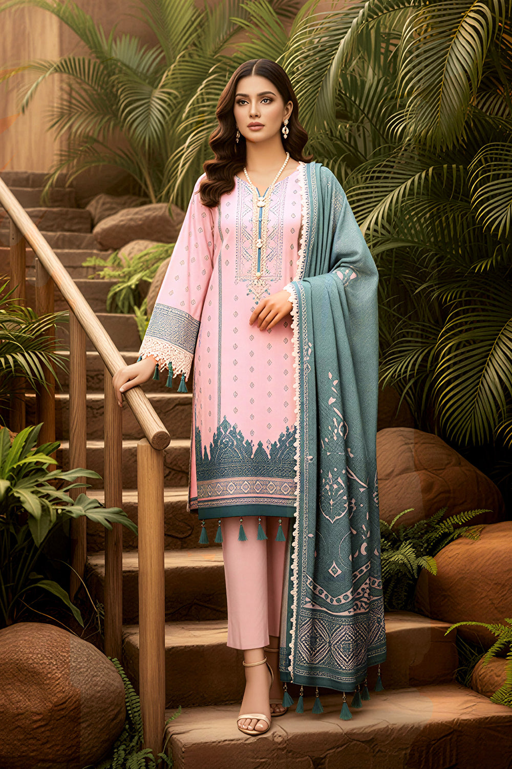 3 Piece Unstitched Pastel Pink Premium Printed Lawn Suit By Jacquard Clothing Summer 2026 Collection
