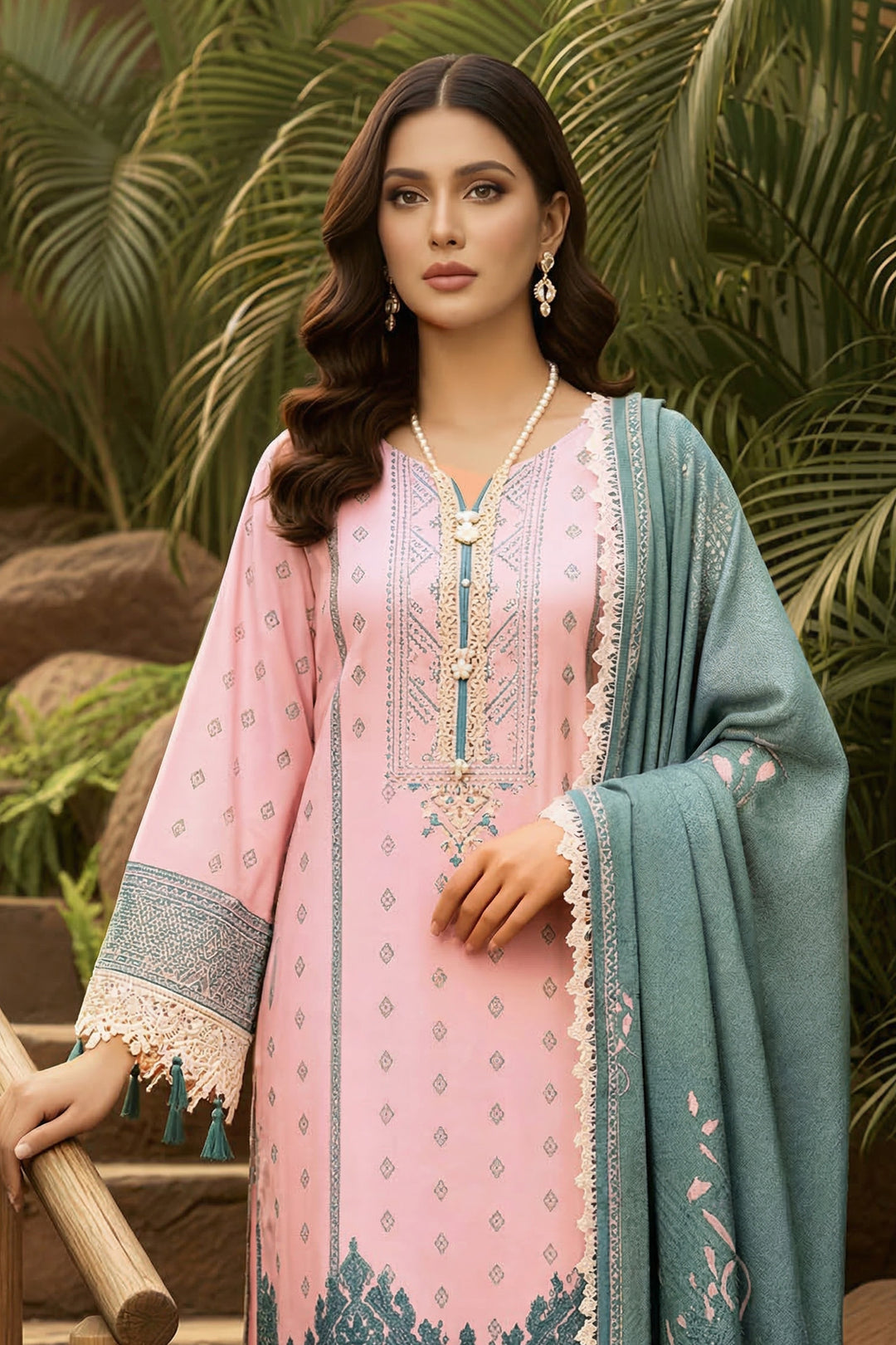 3 Piece Unstitched Pastel Pink Premium Printed Lawn Suit By Jacquard Clothing Summer 2026 Collection