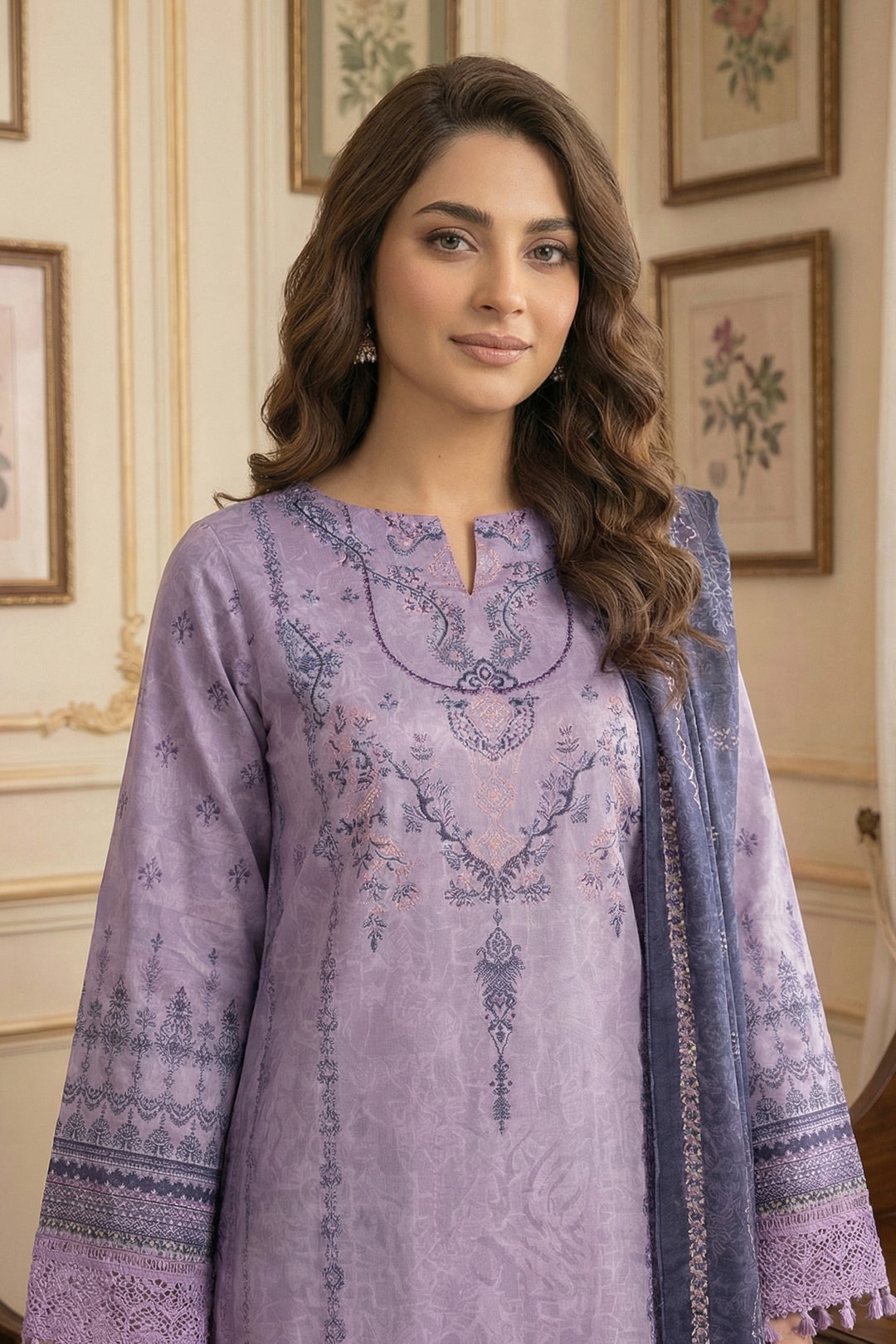 3 Piece Unstitched Pastel Purple Premium Printed Lawn Suit - Jacquard Virsa By Zainab Summer 2026 Collection