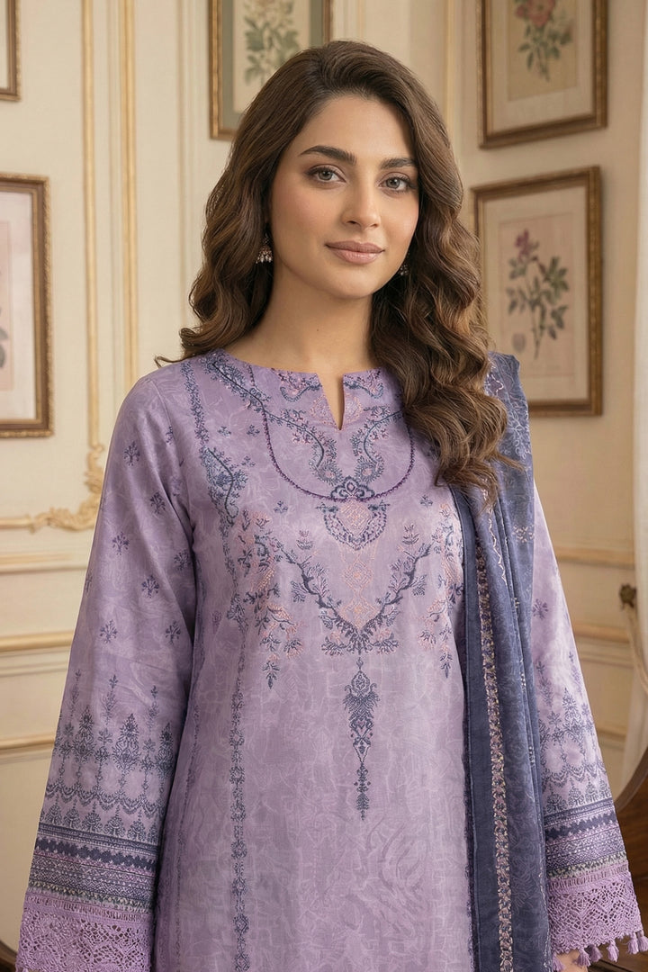 3 Piece Unstitched Pastel Purple Premium Printed Lawn Suit - Jacquard Virsa By Zainab Summer 2026 Collection