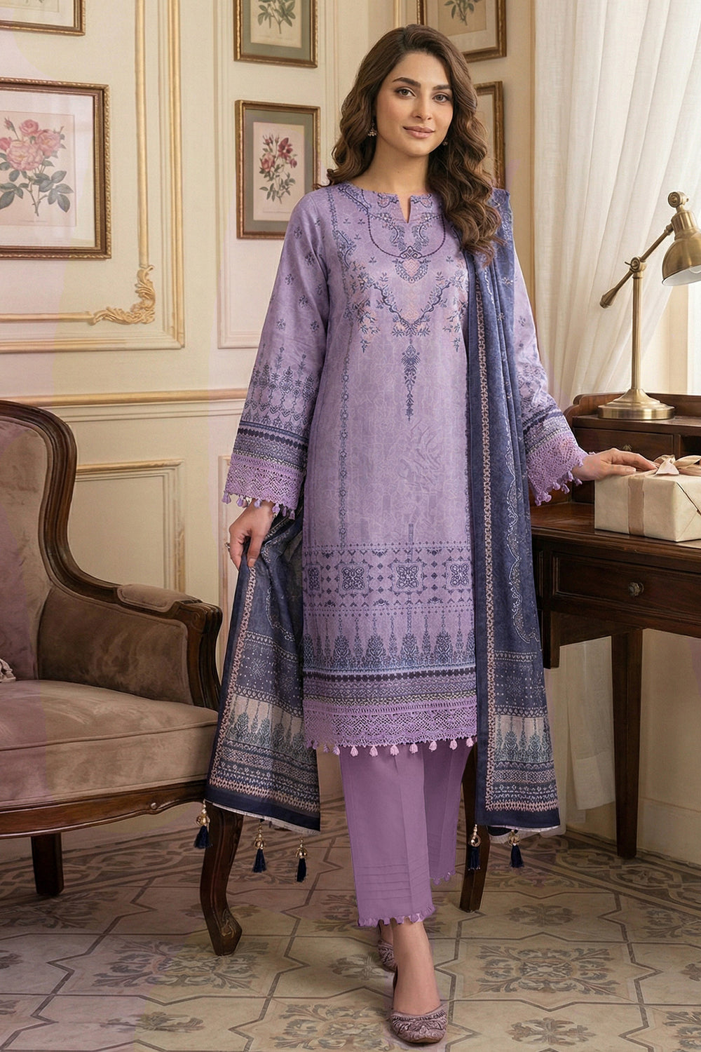 3 Piece Unstitched Pastel Purple Premium Printed Lawn Suit - Jacquard Virsa By Zainab Summer 2026 Collection