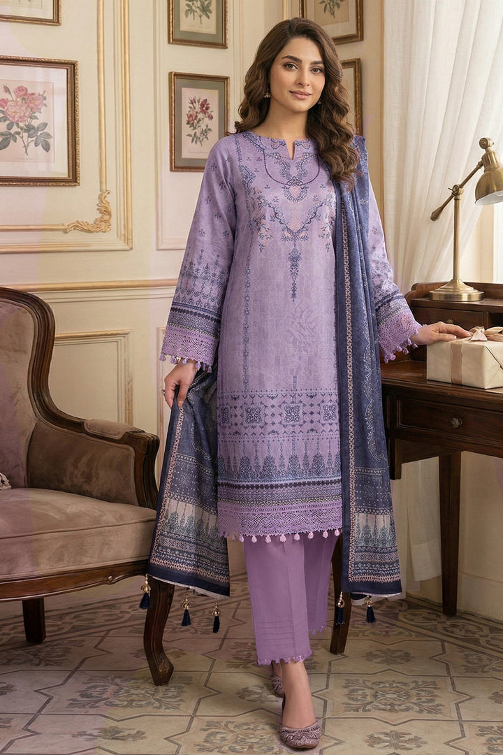 3 Piece Unstitched Pastel Purple Premium Printed Lawn Suit - Jacquard Virsa By Zainab Summer 2026 Collection
