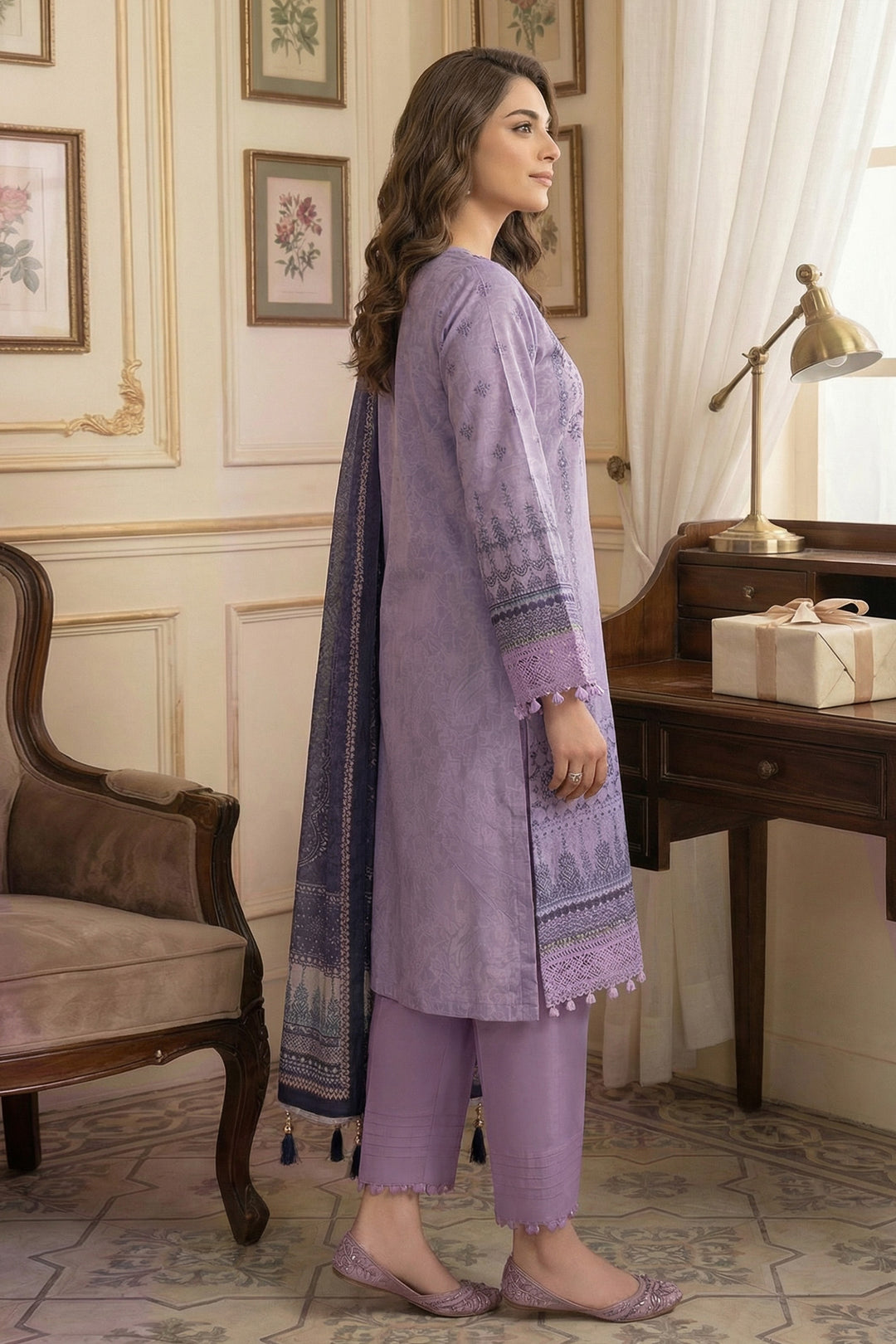 3 Piece Unstitched Pastel Purple Premium Printed Lawn Suit - Jacquard Virsa By Zainab Summer 2026 Collection