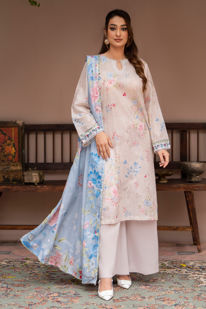 3 Piece Unstitched Peach Lawn - SU25V22-S4 - JAQUARD CLOTHING