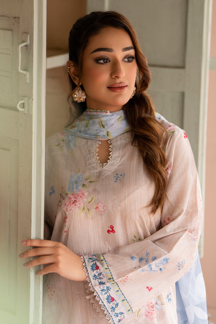 3 Piece Unstitched Peach Lawn - SU25V22-S4 - JAQUARD CLOTHING