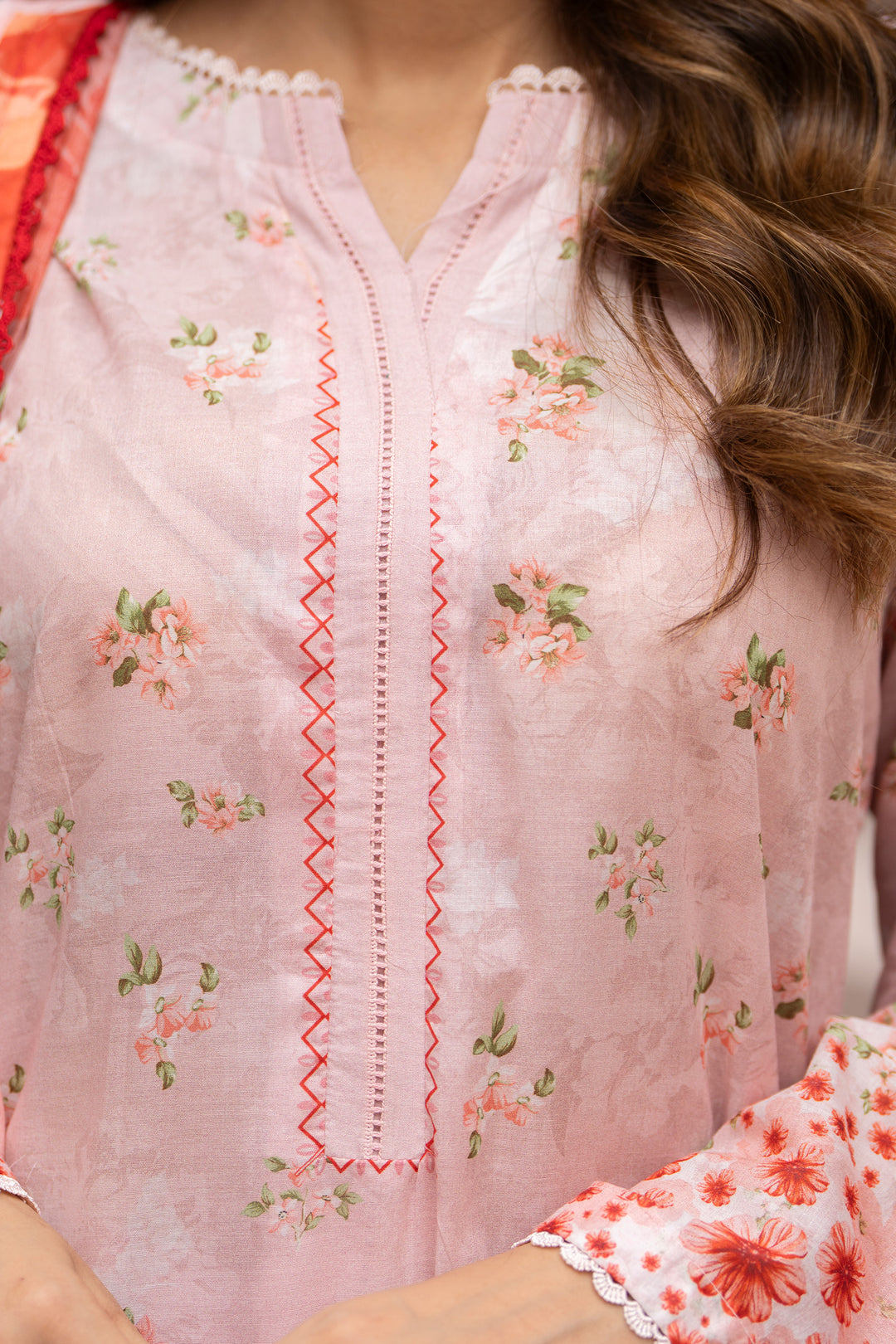 3 Piece Unstitched Peach Lawn - SU25V26-S1 - JACQUARD CLOTHING