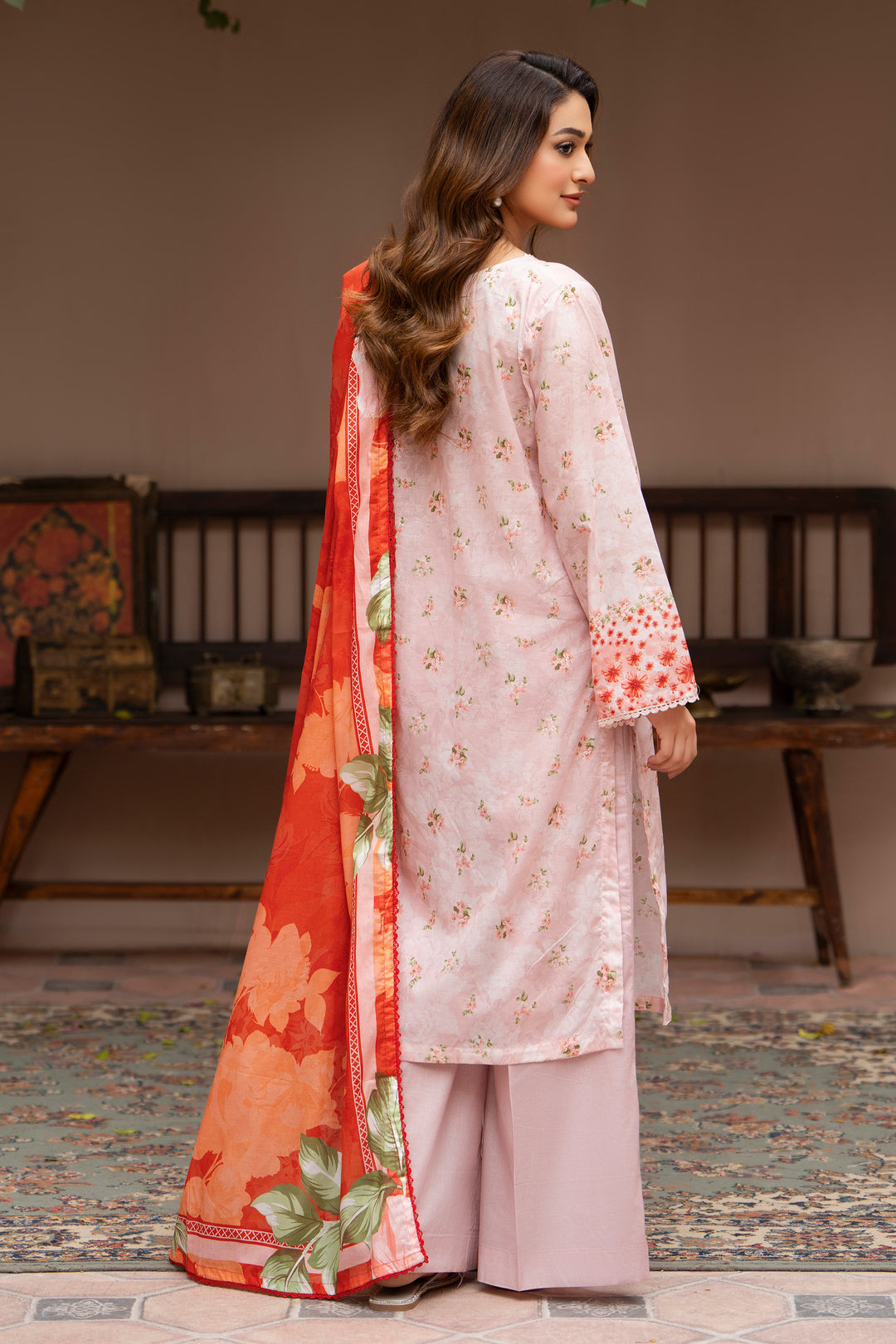 3 Piece Unstitched Peach Lawn - SU25V26-S1 - JACQUARD CLOTHING