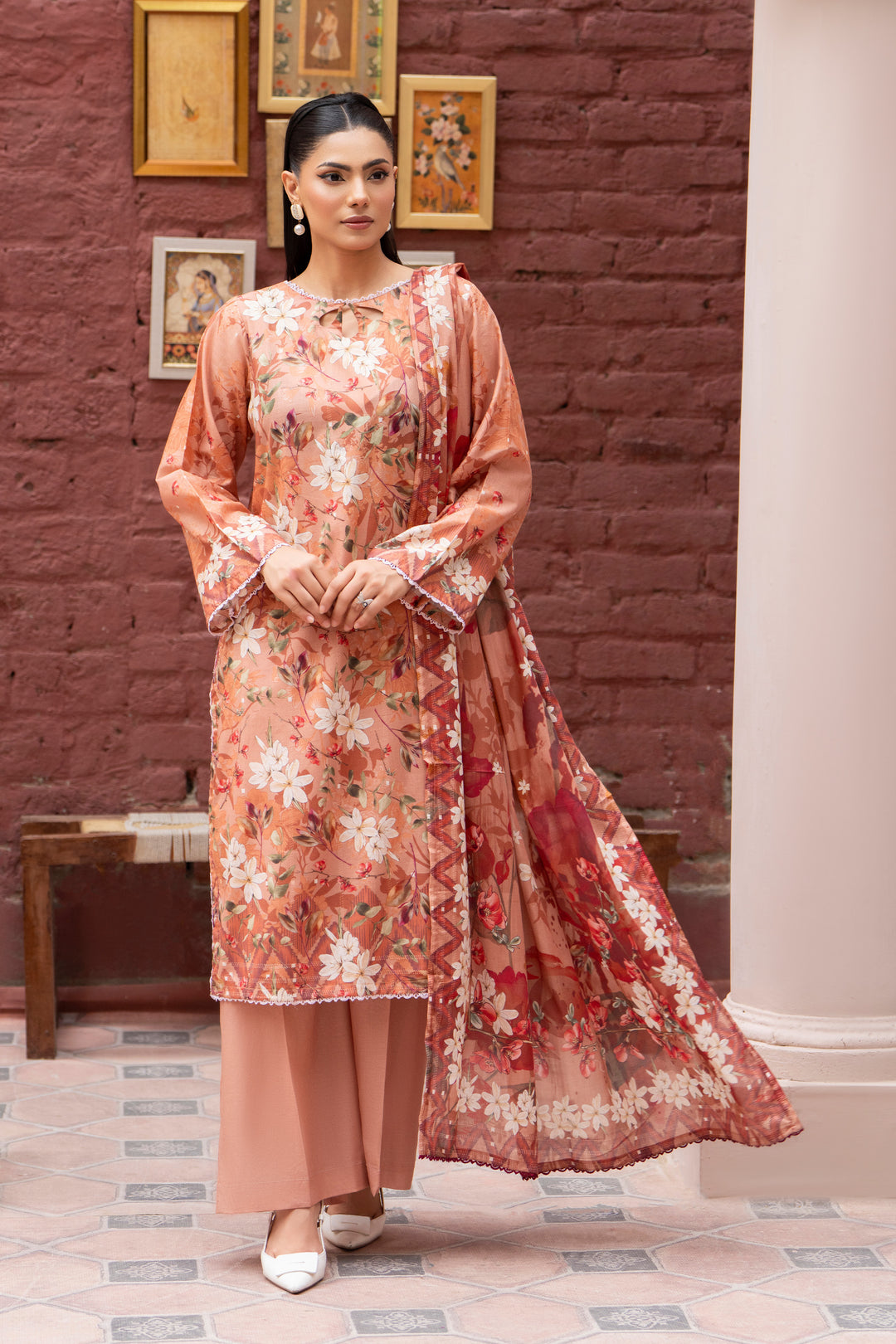 3 Piece Unstitched Peach Lawn - SU25V26-S10 - JACQUARD CLOTHING