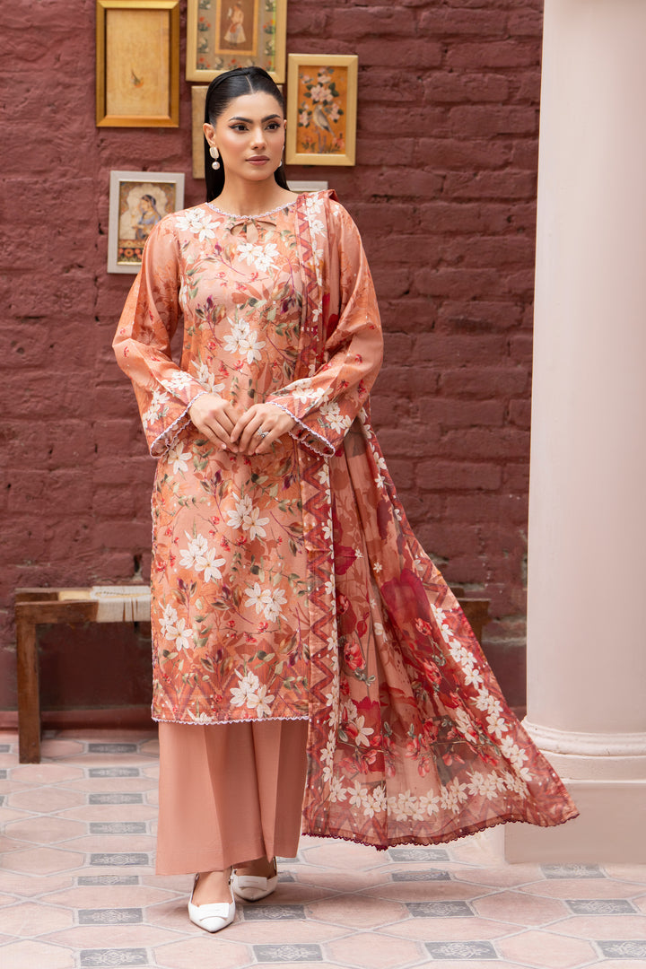 3 Piece Unstitched Peach Lawn - SU25V26-S10 - JACQUARD CLOTHING