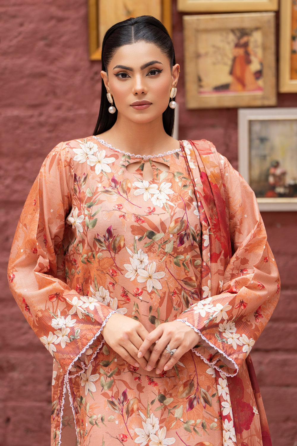 3 Piece Unstitched Peach Lawn - SU25V26-S10 - JACQUARD CLOTHING