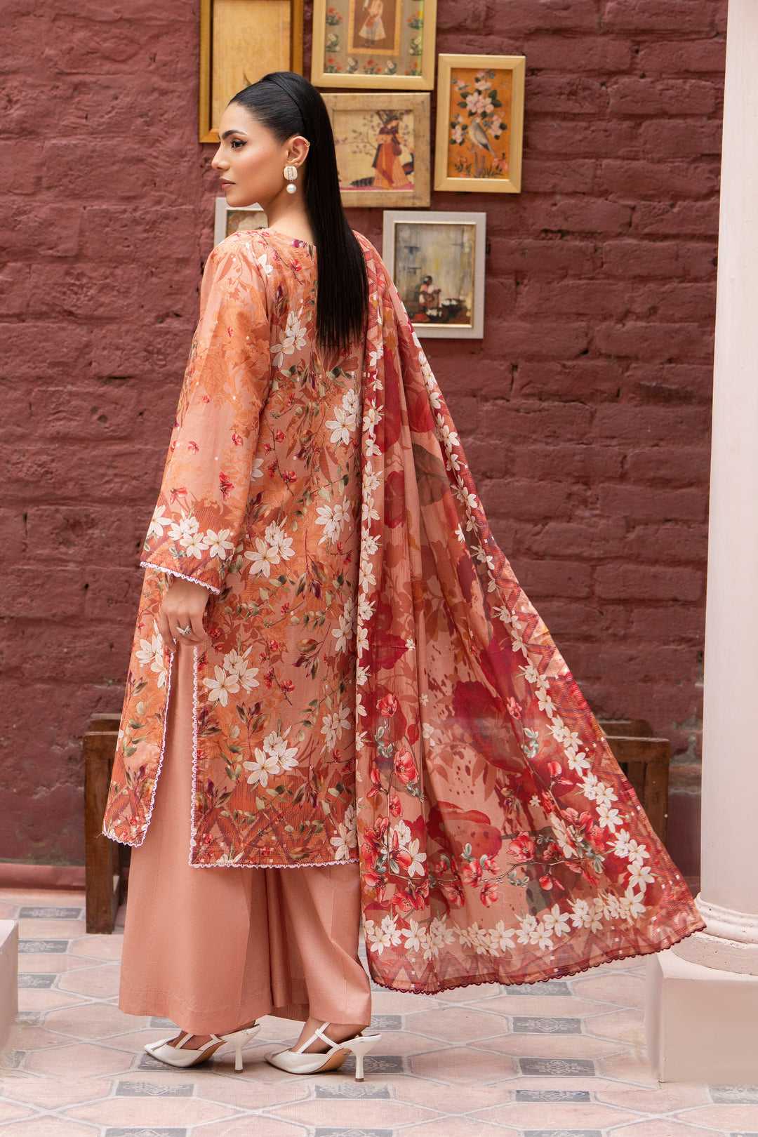 3 Piece Unstitched Peach Lawn - SU25V26-S10 - JACQUARD CLOTHING