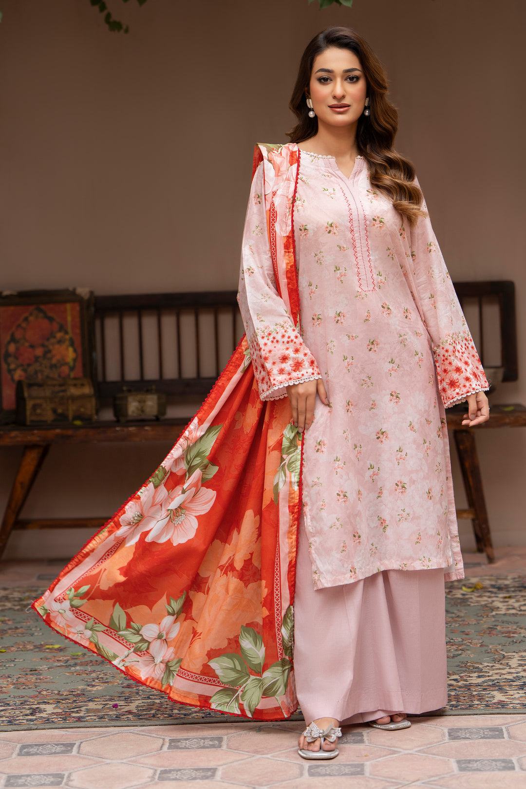 3 Piece Unstitched Peach Lawn - SU25V26-S1 - JACQUARD CLOTHING