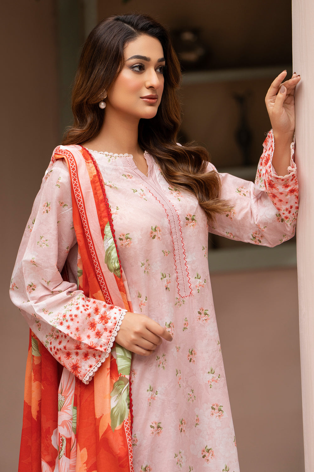 3 Piece Unstitched Peach Lawn - SU25V26-S1 - JACQUARD CLOTHING