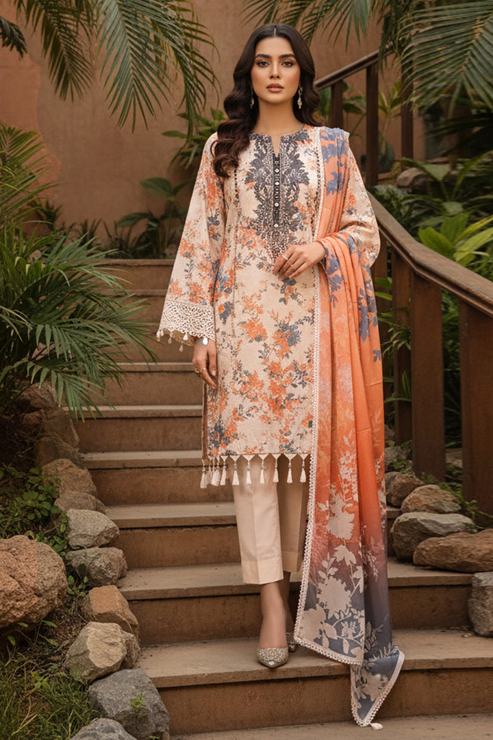 3 Piece Unstitched Peach Premium Printed Lawn Suit By Jacquard Clothing Summer 2026 Collection