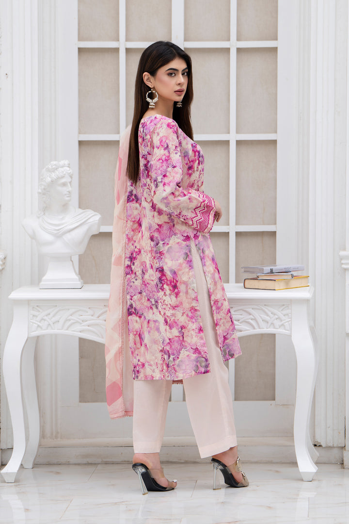 3 Piece Unstitched Pink Lawn - SU25V27-S3 - JACQUARD CLOTHING