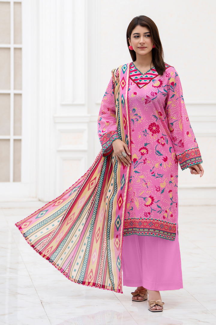 3 Piece Unstitched Pink Lawn - SU25V30-S7 - JACQUARD CLOTHING