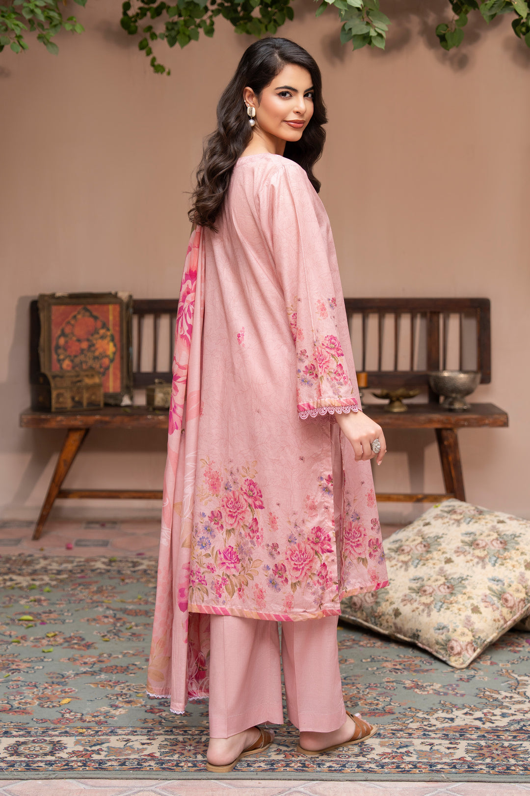 3 Piece Unstitched Pink Lawn - SU25V22-S9 - JAQUARD CLOTHING
