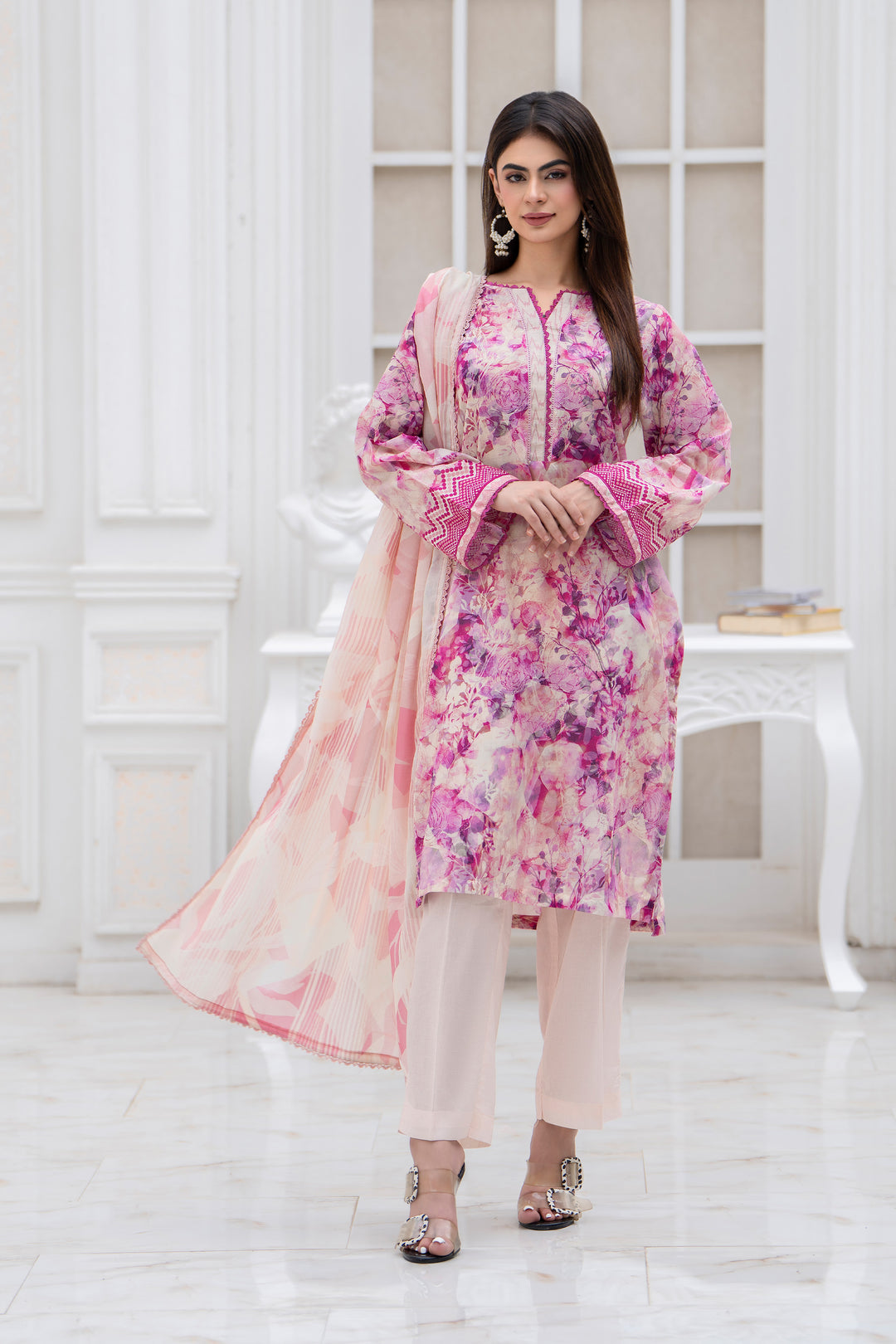 3 Piece Unstitched Pink Lawn - SU25V27-S3 - JACQUARD CLOTHING