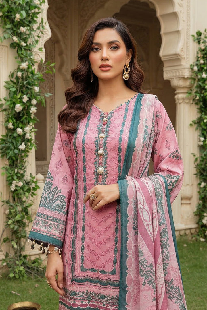 3 Piece Unstitched Pink Premium Printed Lawn Suit By Jacquard Clothing Summer 2026 Collection