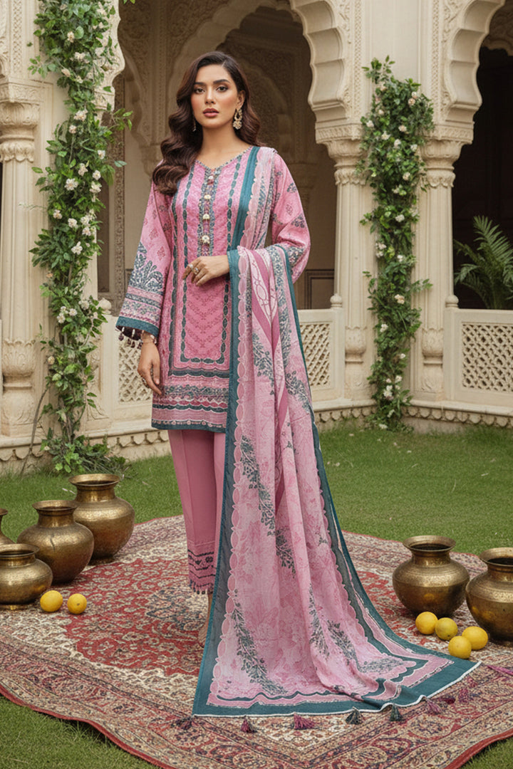 3 Piece Unstitched Pink Premium Printed Lawn Suit By Jacquard Clothing Summer 2026 Collection