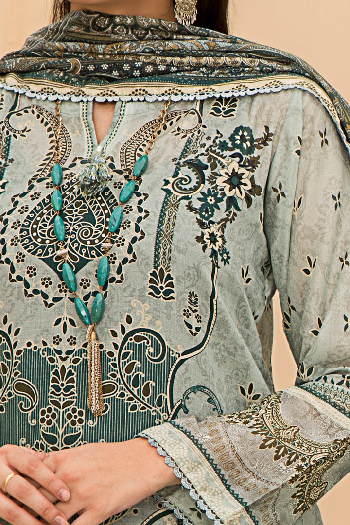 3 Piece Unstitched Pistachio Green Lawn - Jacquard Clothing