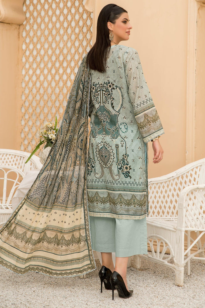 3 Piece Unstitched Pistachio Green Lawn - Jacquard Clothing