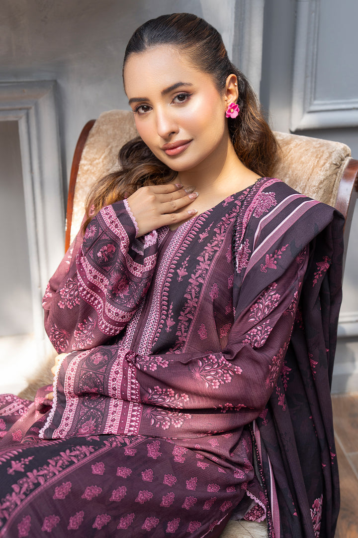 3 Piece Unstitched Plum Premium Linen - W25CF1V4-S5 - JACQUARD CLOTHING