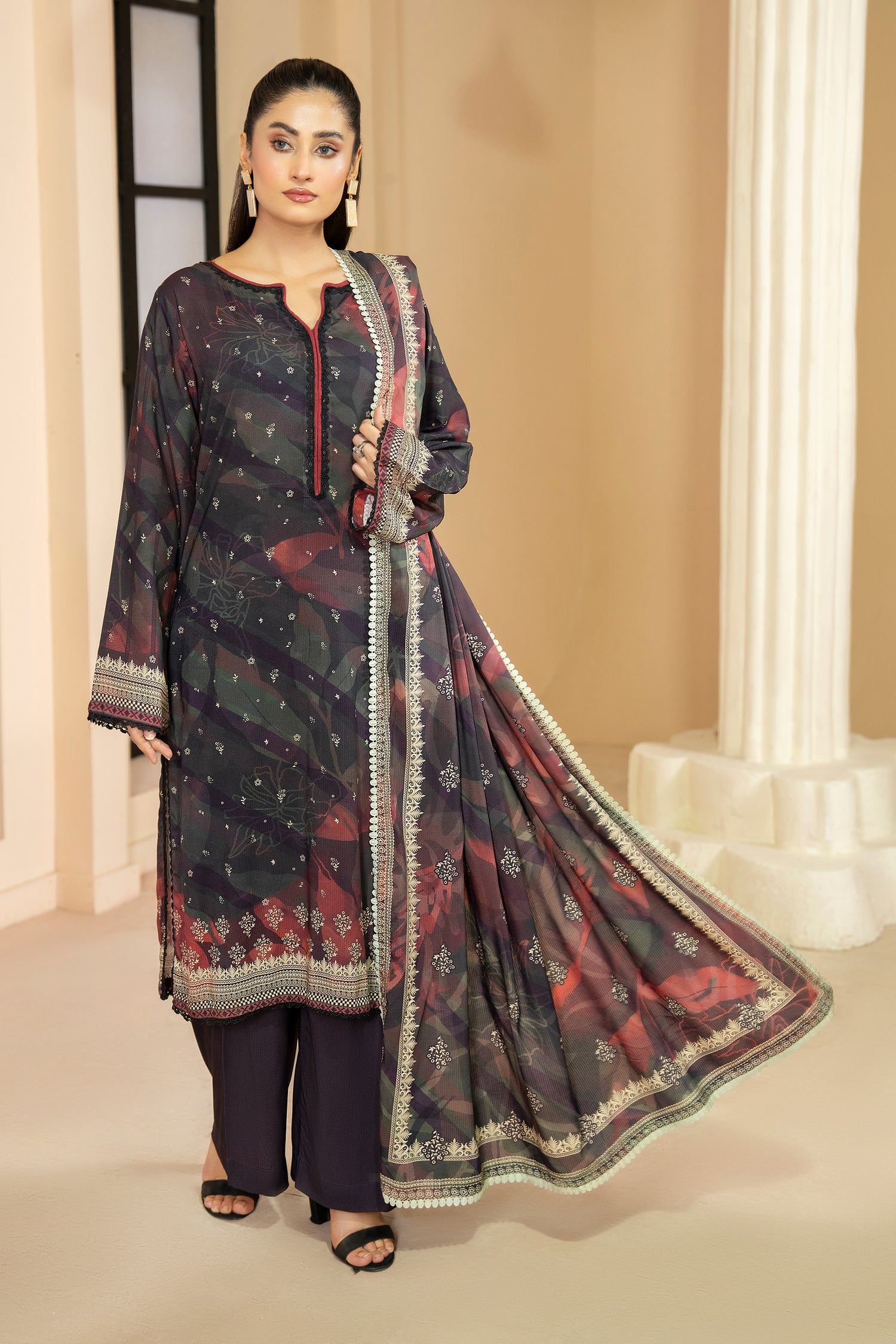 3 Piece Unstitched Plum Printed Linen - W25CF1V1-S6 - JACQUARD CLOTHING