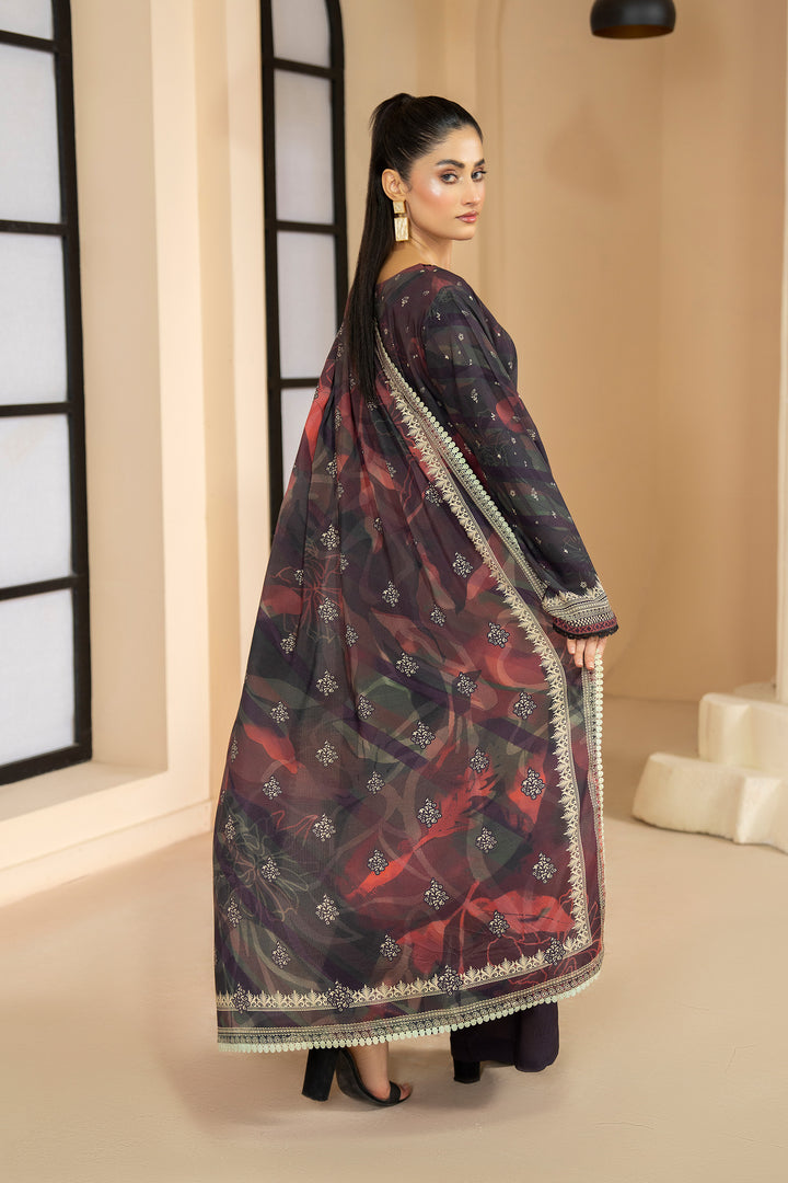 3 Piece Unstitched Plum Printed Linen - W25CF1V1-S6 - JACQUARD CLOTHING