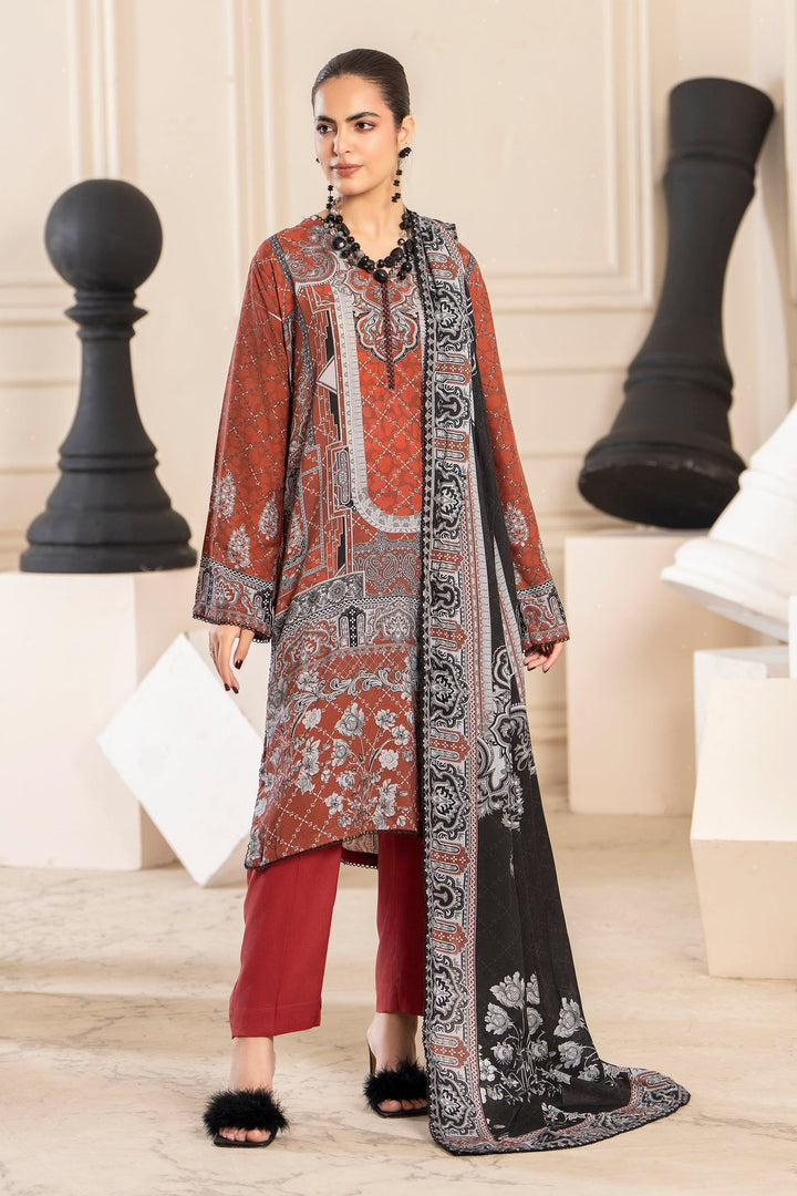 3 Piece Unstitched Linen Brown - Jacquard Clothing
