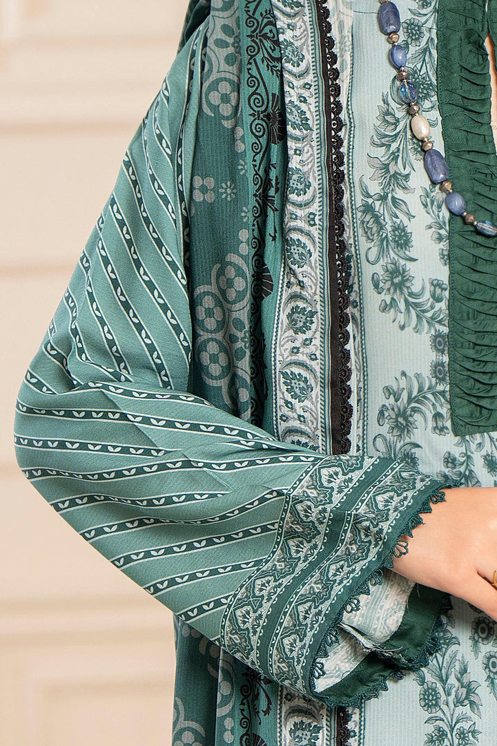 3 Piece Unstitched Linen Green - Jacquard Clothing