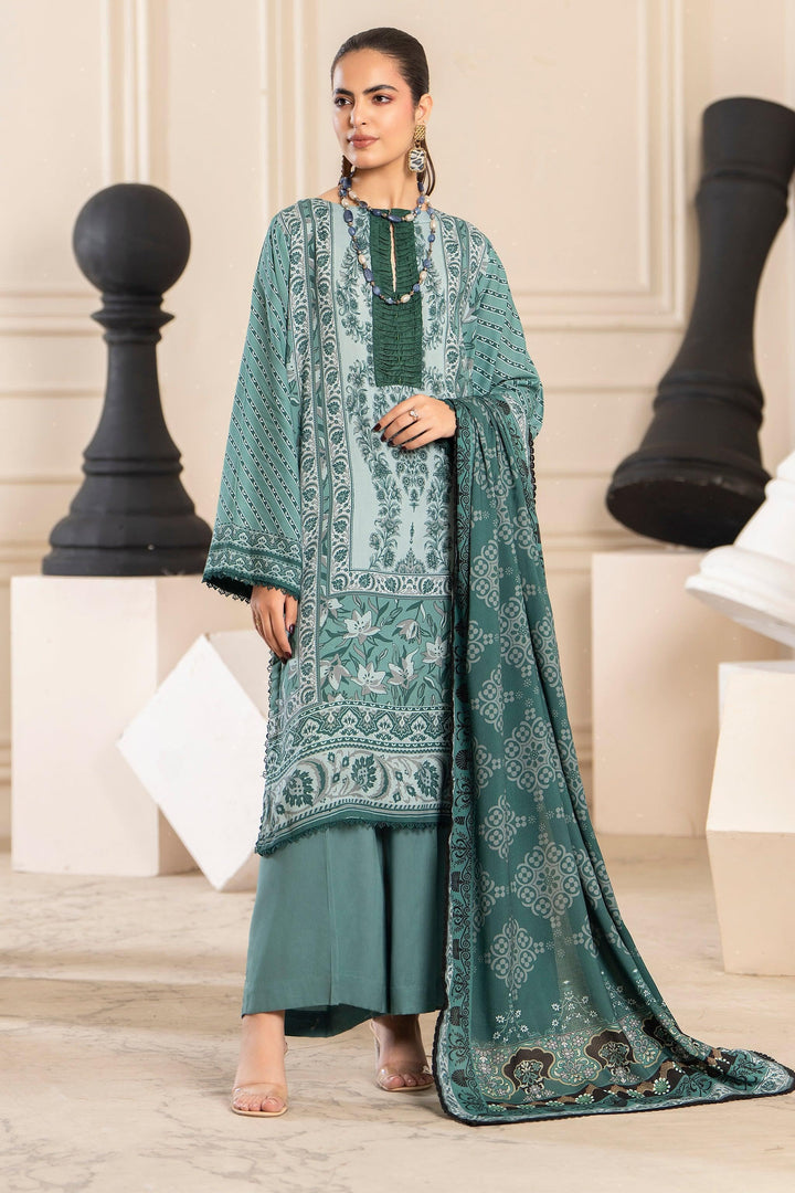 3 Piece Unstitched Linen Green - Jacquard Clothing
