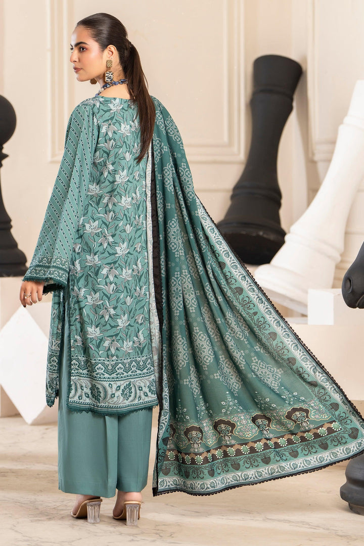 3 Piece Unstitched Linen Green - Jacquard Clothing