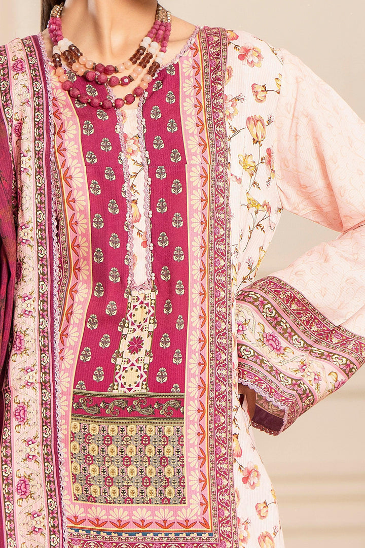 3 Piece Unstitched Linen Peach - Jacquard Clothing