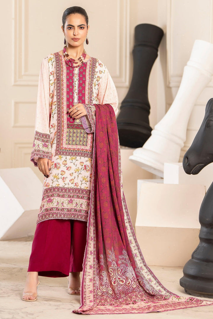 3 Piece Unstitched Linen Peach - Jacquard Clothing