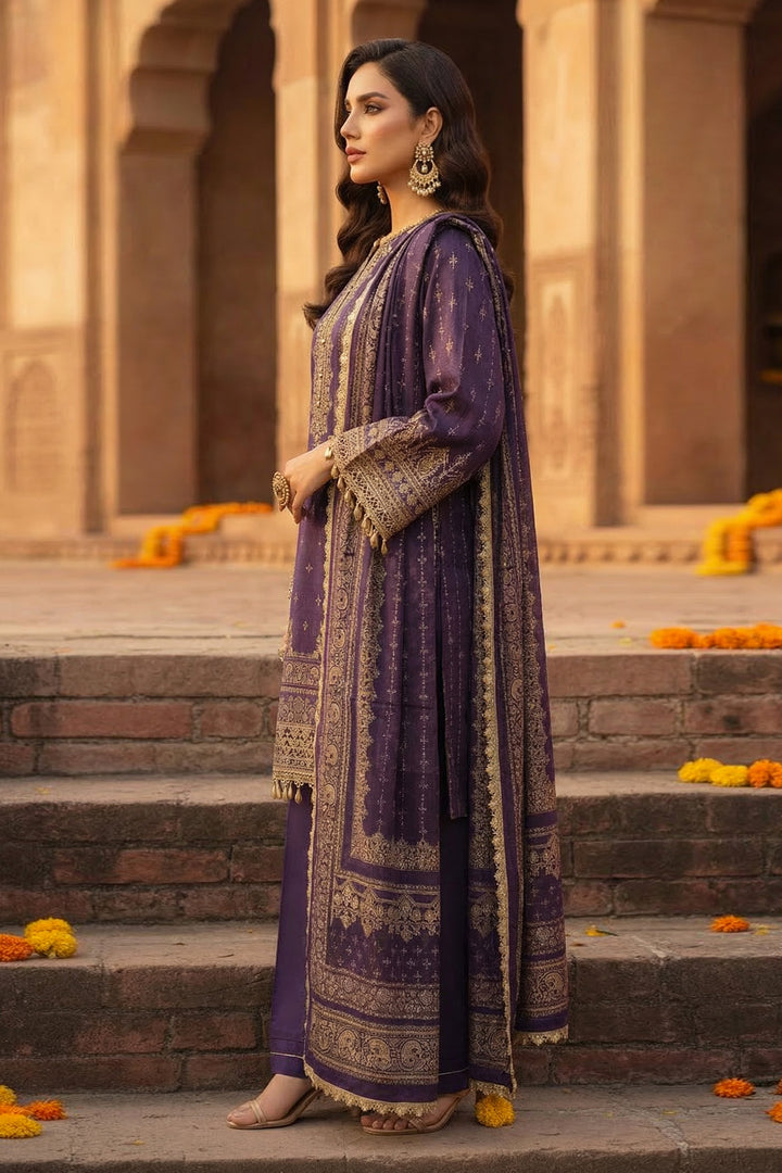3 Piece Unstitched Purple Premium Printed Lawn