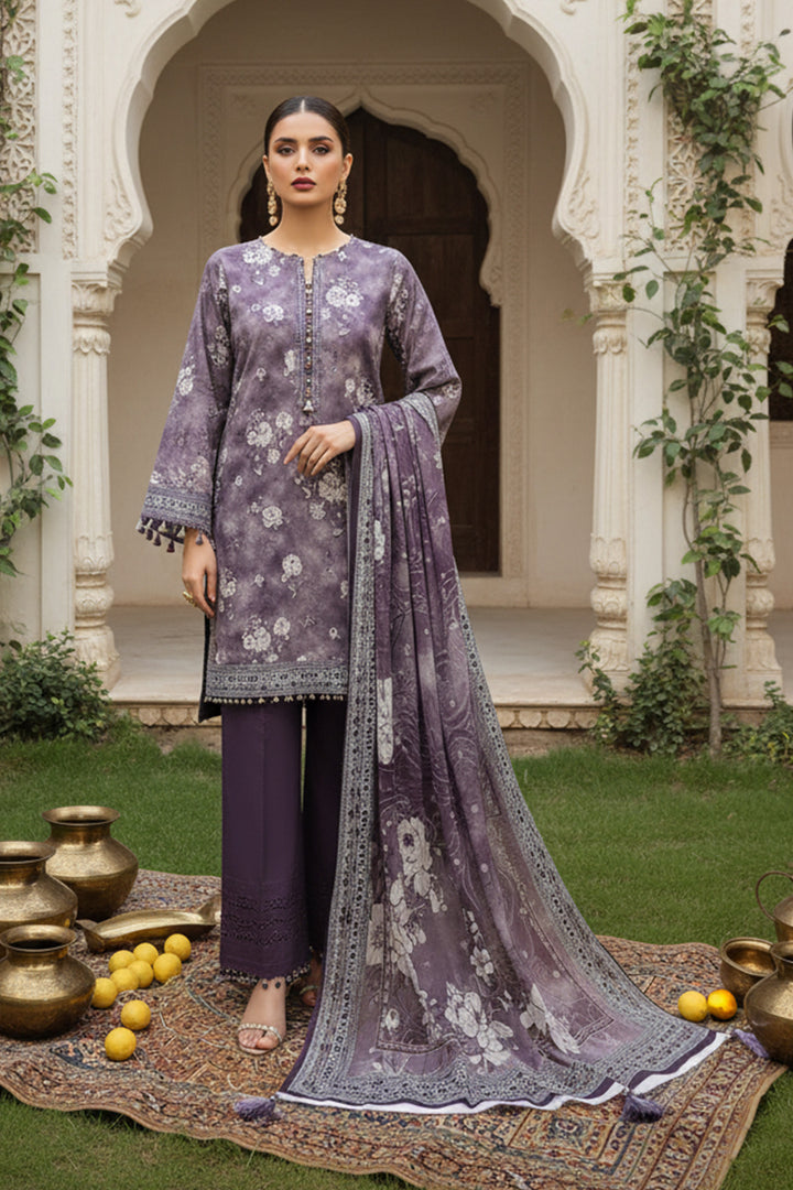 3 Piece Unstitched Purple Taupe Premium Printed Lawn Suit By Jacquard Clothing Summer 2026 Collection