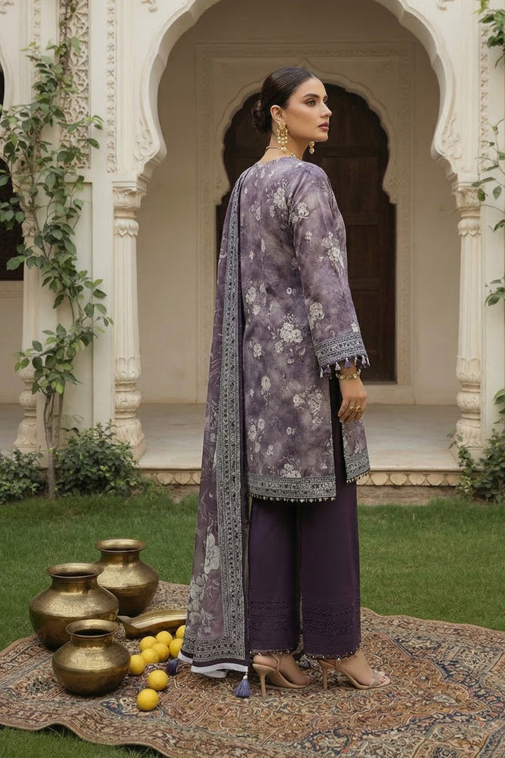 3 Piece Unstitched Purple Taupe Premium Printed Lawn Suit By Jacquard Clothing Summer 2026 Collection