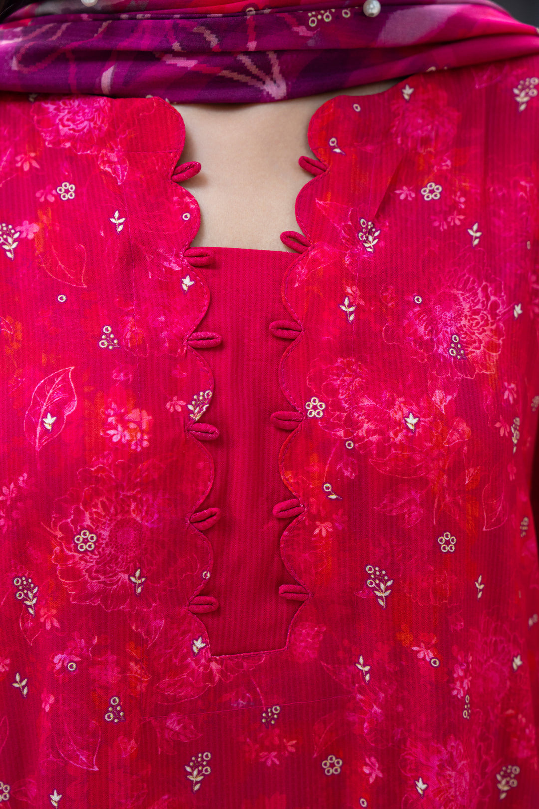 3 Piece Unstitched Raspberry Pink Printed Linen - W25CF1V2-S7 - JACQUARD CLOTHING