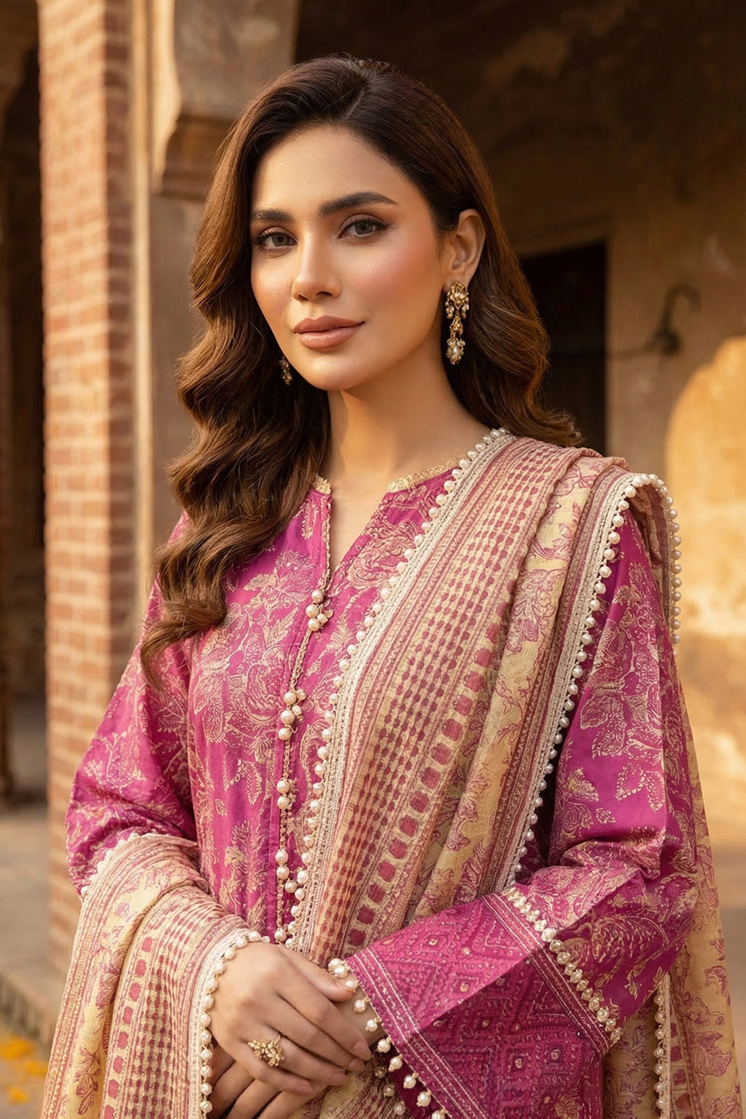 3 Piece Unstitched Raspberry Premium Printed Lawn