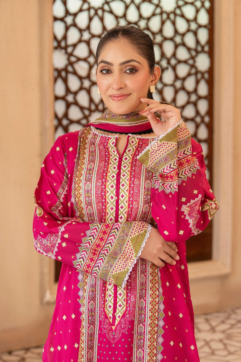 3 Piece Unstitched Raspberry Premium Printed Lawn Suit - Jacquard Clothing Summer 2026