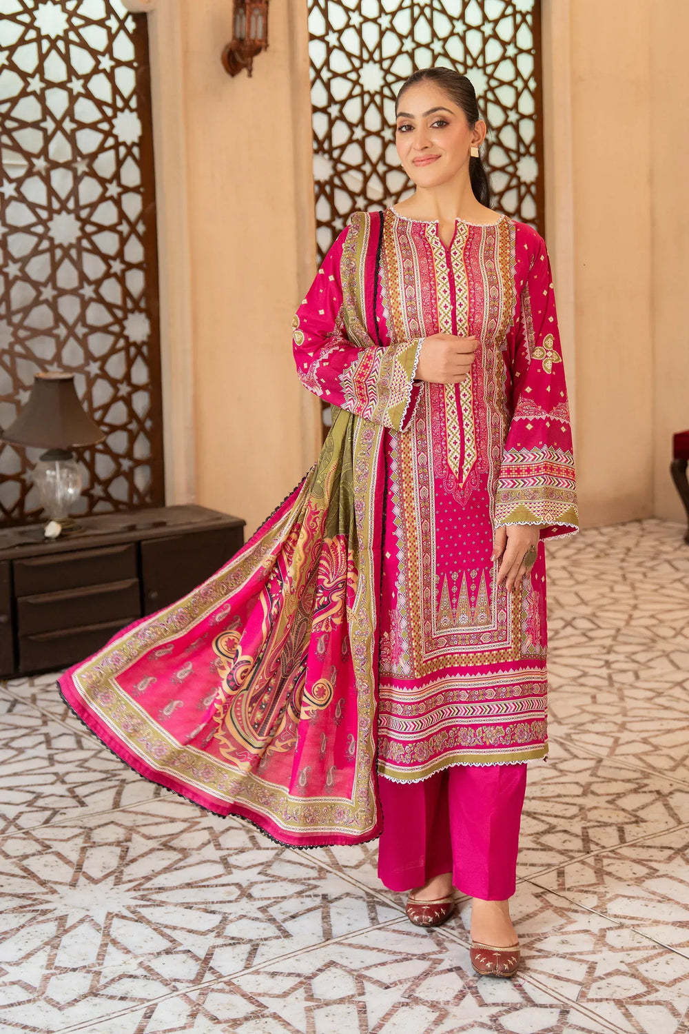 3 Piece Unstitched Raspberry Premium Printed Lawn - Jacquard Clothing