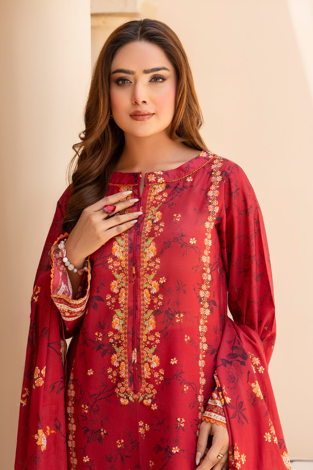 3 Piece Unstitched Red Lawn - SU25V19-S7 - JACQUARD CLOTHING