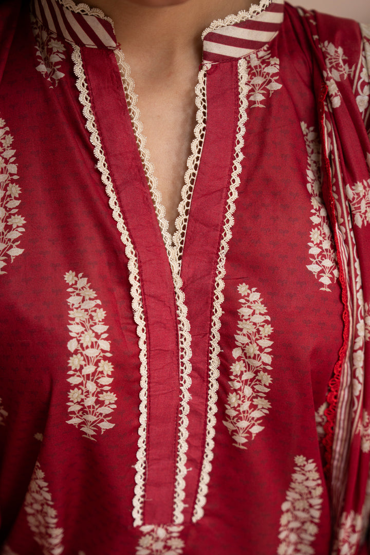 3 Piece Unstitched Red Lawn - SU25V26-S3 - JACQUARD CLOTHING