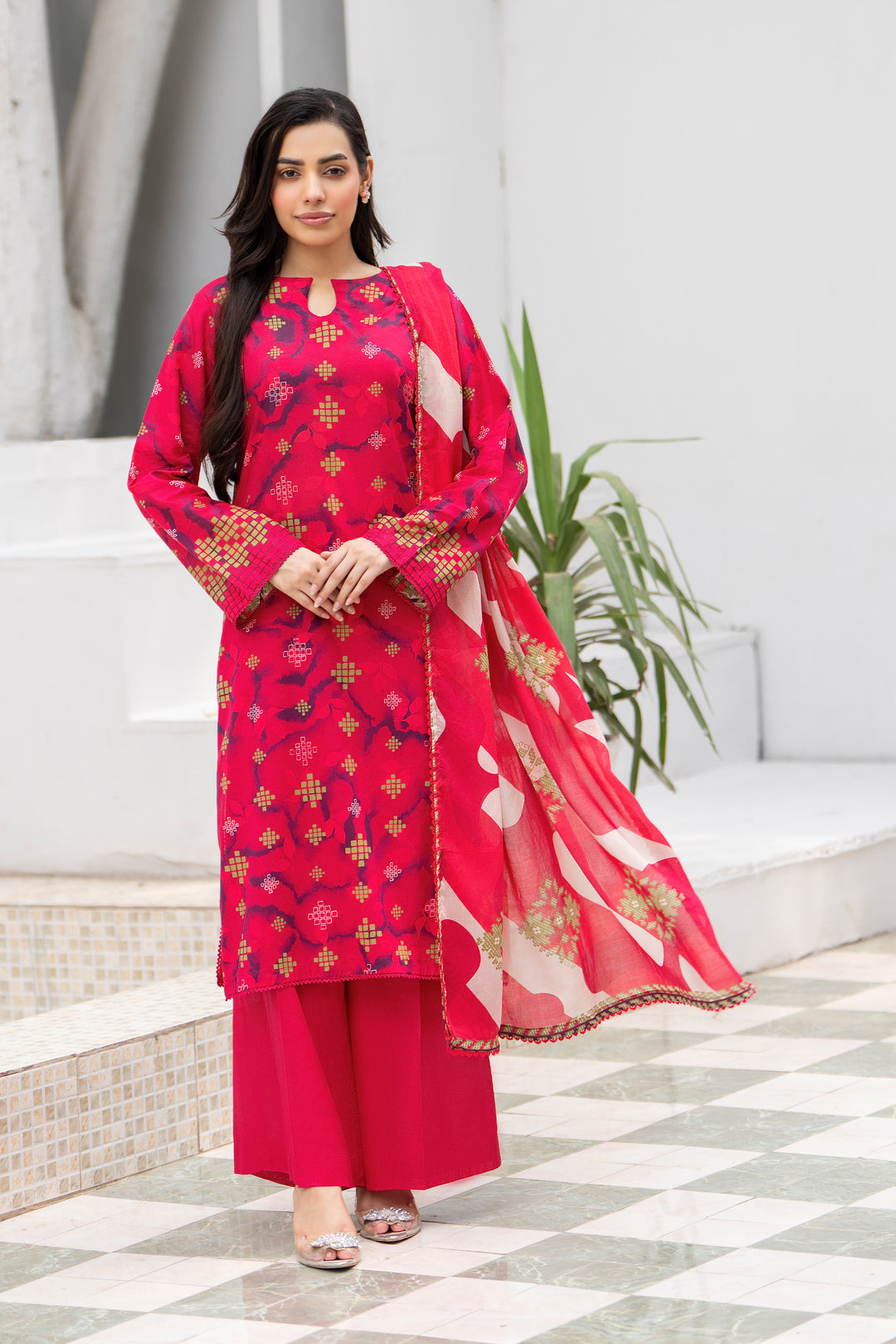 3 Piece Unstitched Red Lawn - SU25V29-S5 - JACQUARD CLOTHING