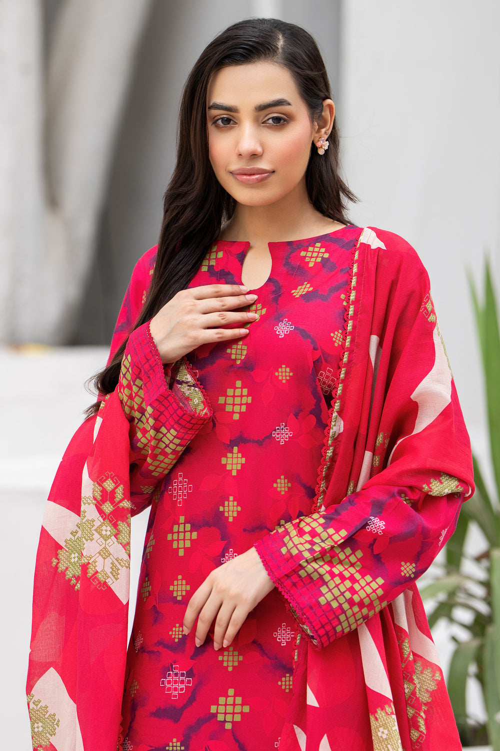 3 Piece Unstitched Red Lawn - SU25V29-S5 - JACQUARD CLOTHING